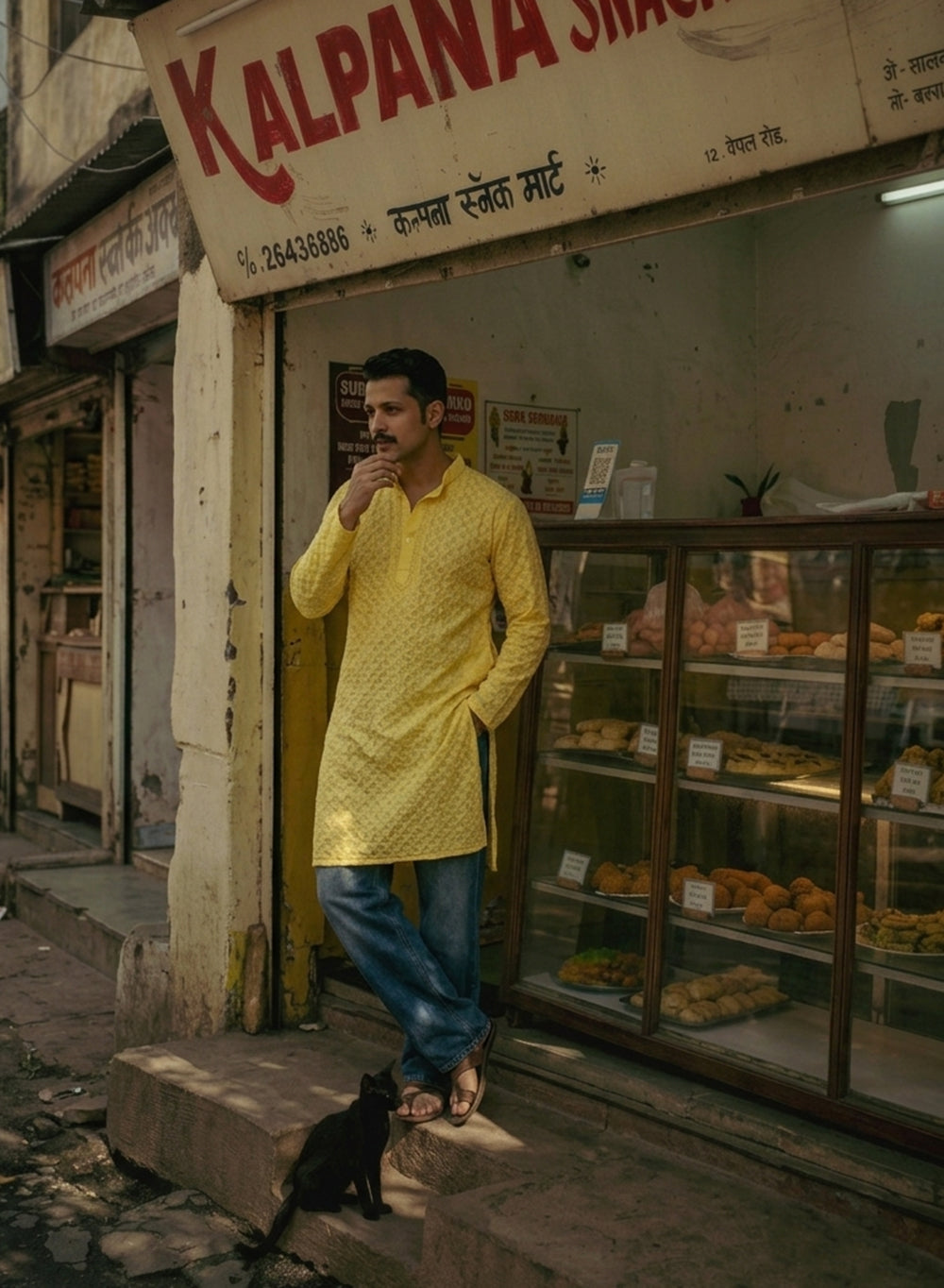 Yellow - Nawab Geometric Full Jaal Cotton Chikankari Kurta