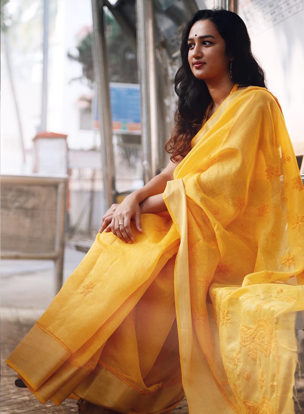 Yellow Zari Kota Chanderi - Aks Cotton Chikankari Saree