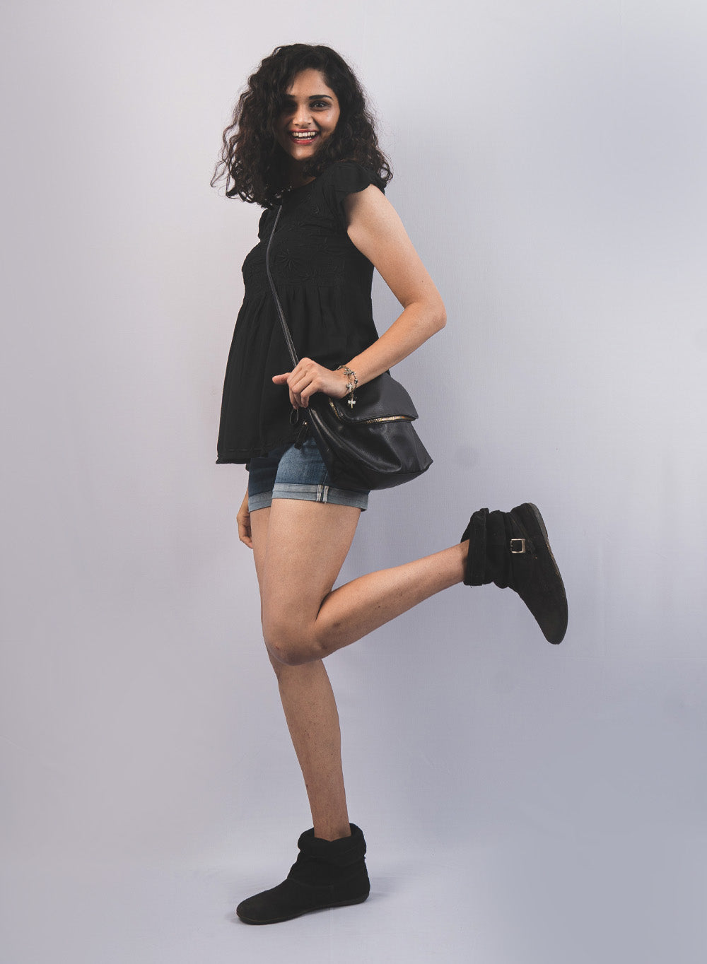 Zia Black - Gulshan Modal Chikankari Short Top