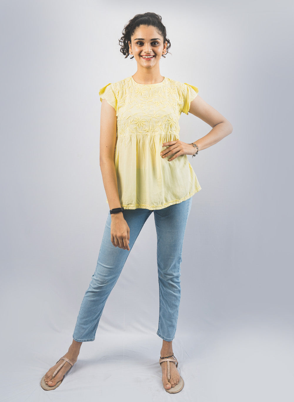 Zia Light Yellow - Gulshan Modal Chikankari Short Top
