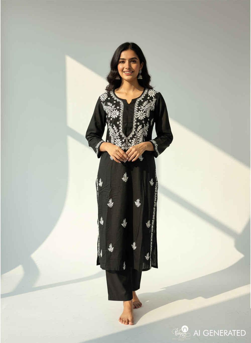 Afsoon Black - Bahaar Modal Chikankari Kurta