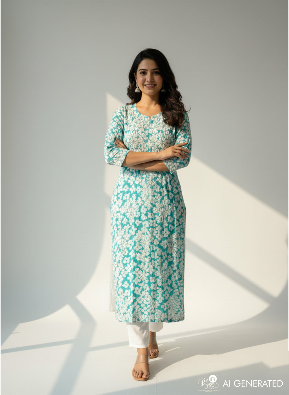 Gul-daar Turquoise - Bahaar Mul Cotton Chikankari Kurta