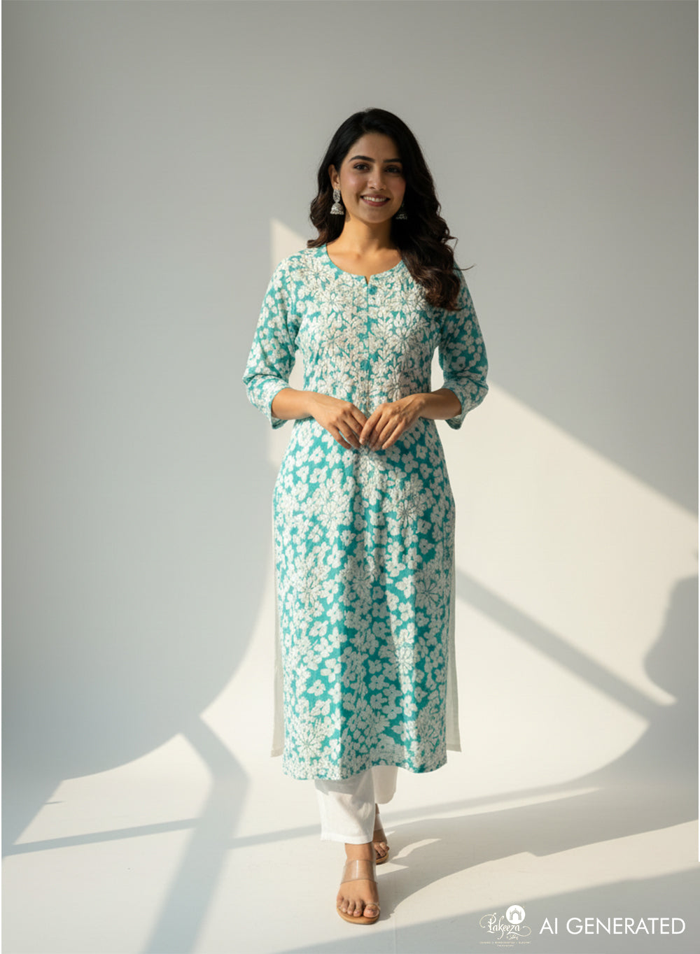 Gul-daar Turquoise - Bahaar Mul Cotton Chikankari Kurta