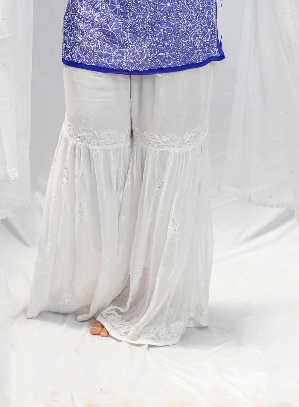 White Viscose - Ta'abeer Golden Mukaish Dyeable Gharara