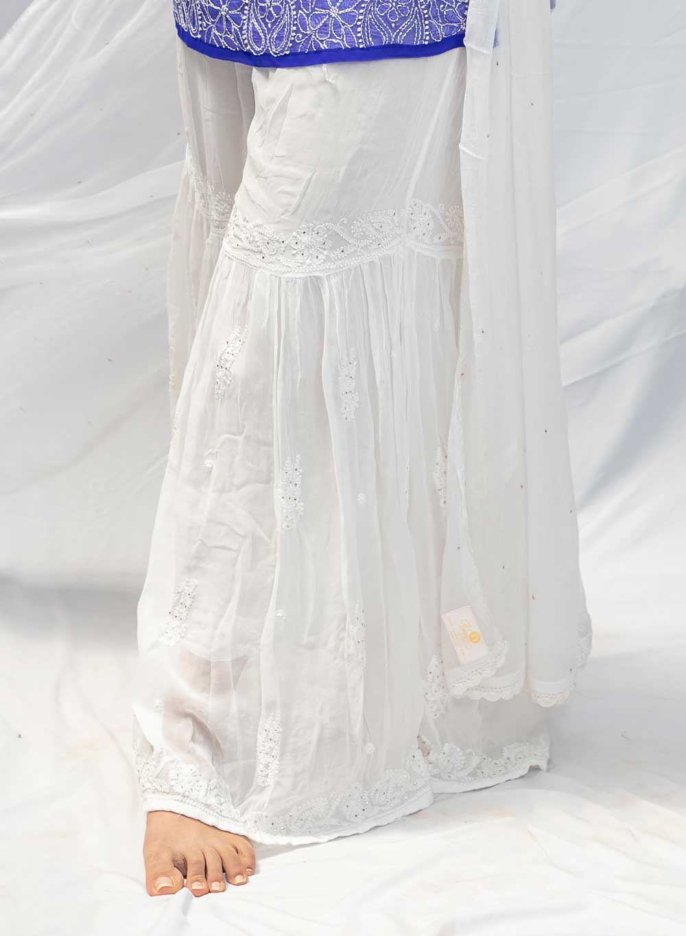 White Viscose - Golden Mukaish Dyeable Gharara