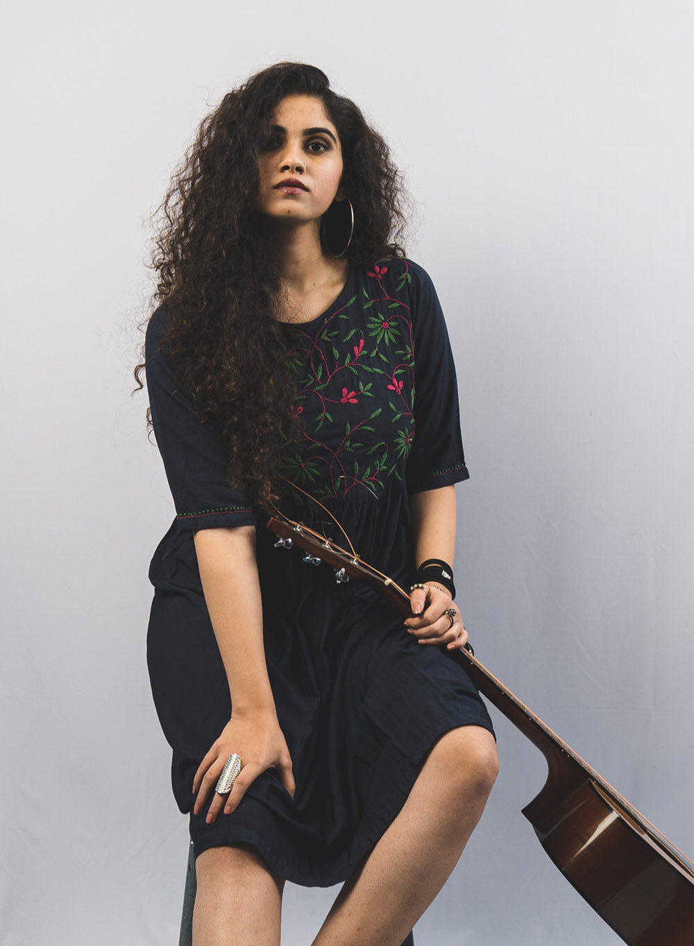 Navy Blue Multithread - Linen Chikankari Midi Mausiki