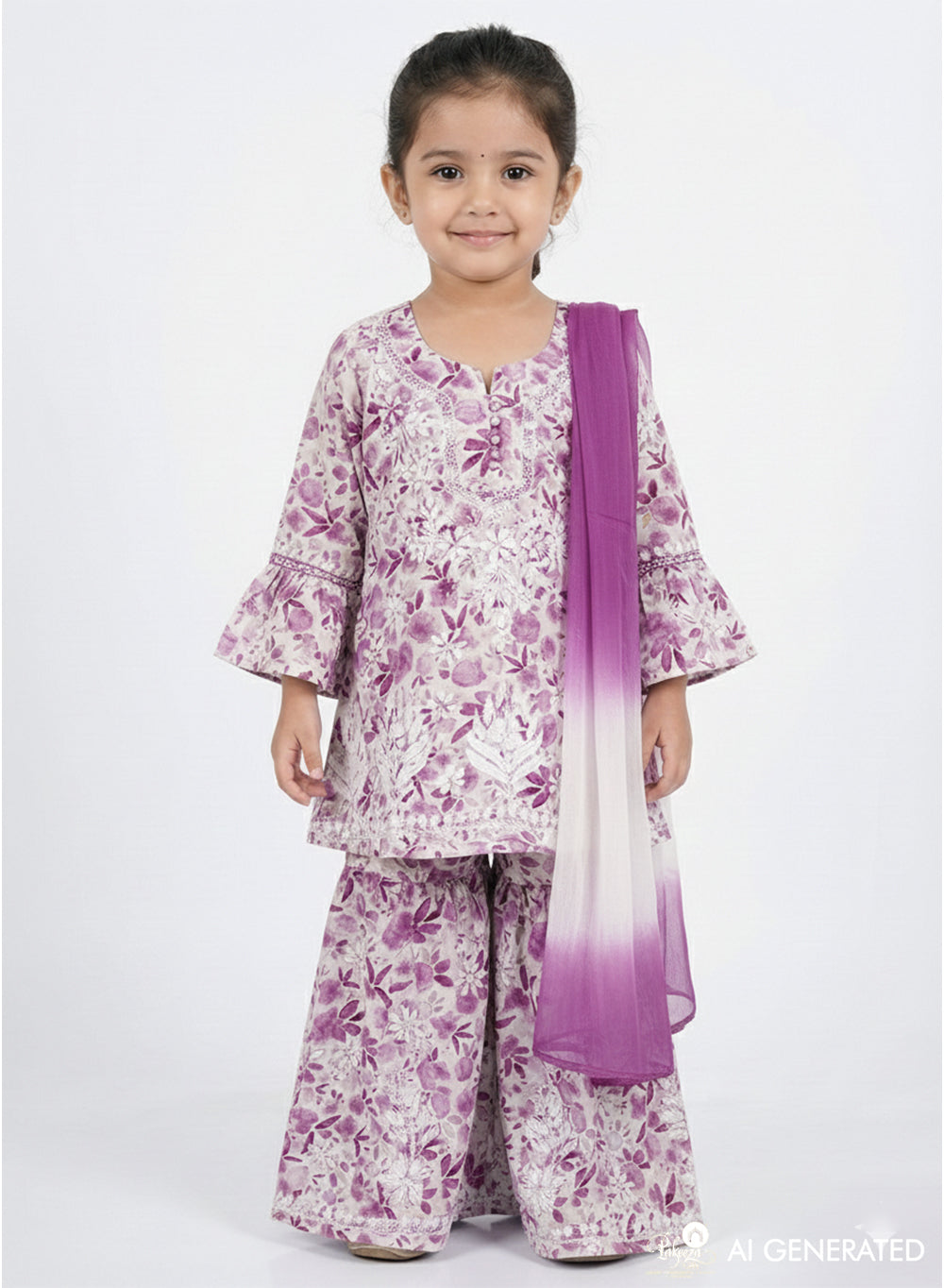 Gulnaar Purple Printed - Cotton Chikankari Kidswear Set