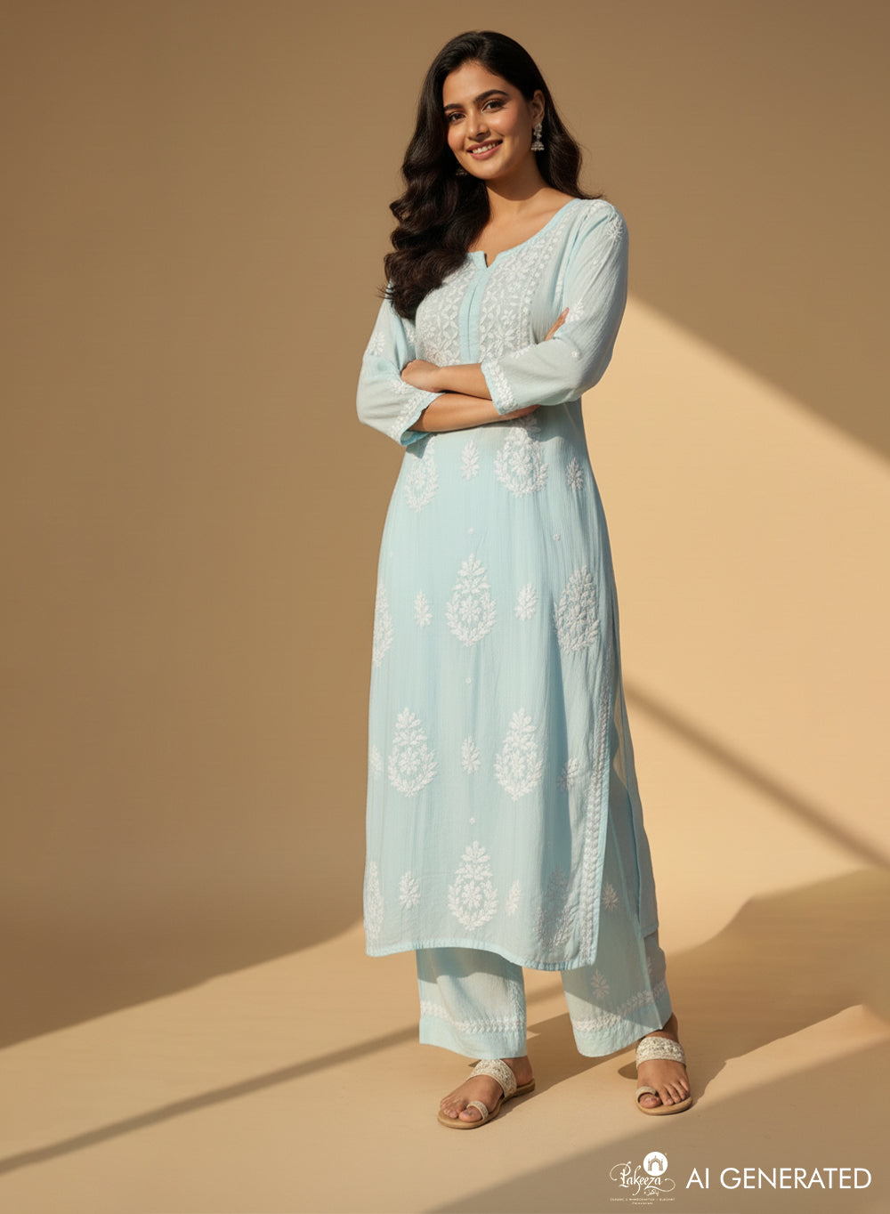 Ice Blue - Muslin Nargis Chikankari Co-ord Set