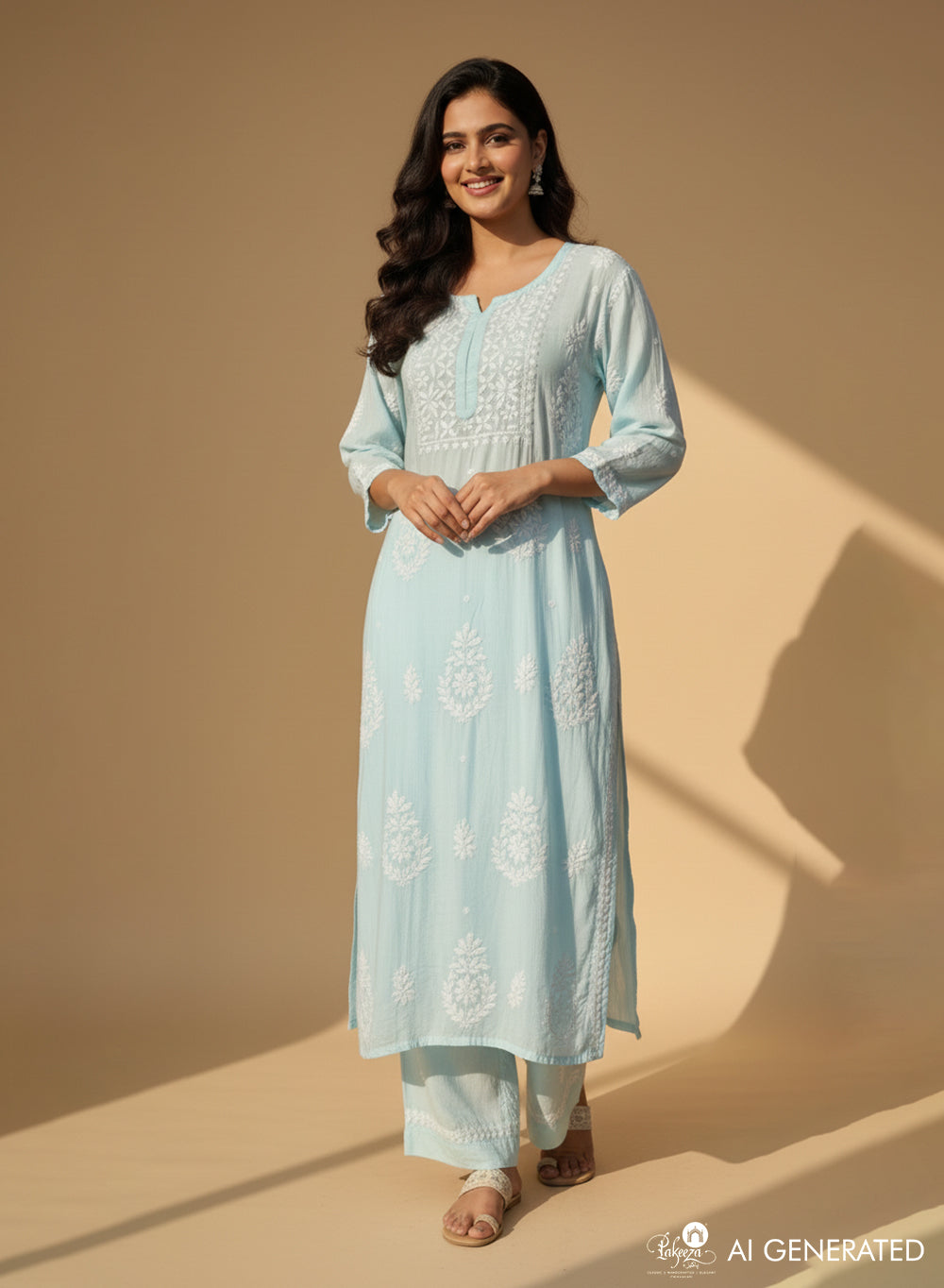 Ice Blue - Muslin Nargis Chikankari Co-ord Set
