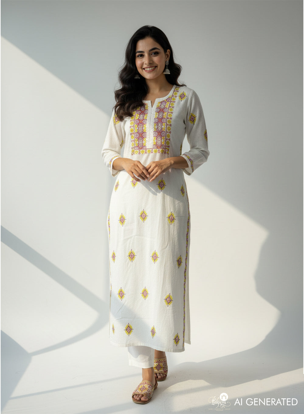 Multi-Color - Bahaar Cotton Slub Chikankari Kurta