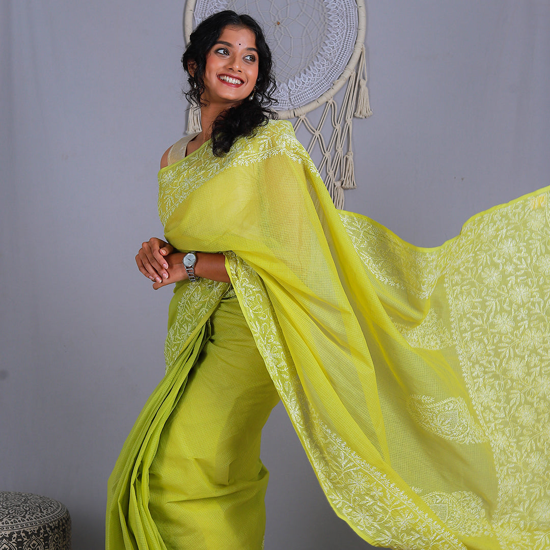 Aks Cotton Chikankari Sarees