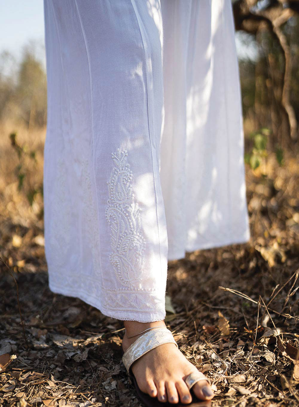 Tranquil - White Rayon Chikankari Sharara (Plazzo)