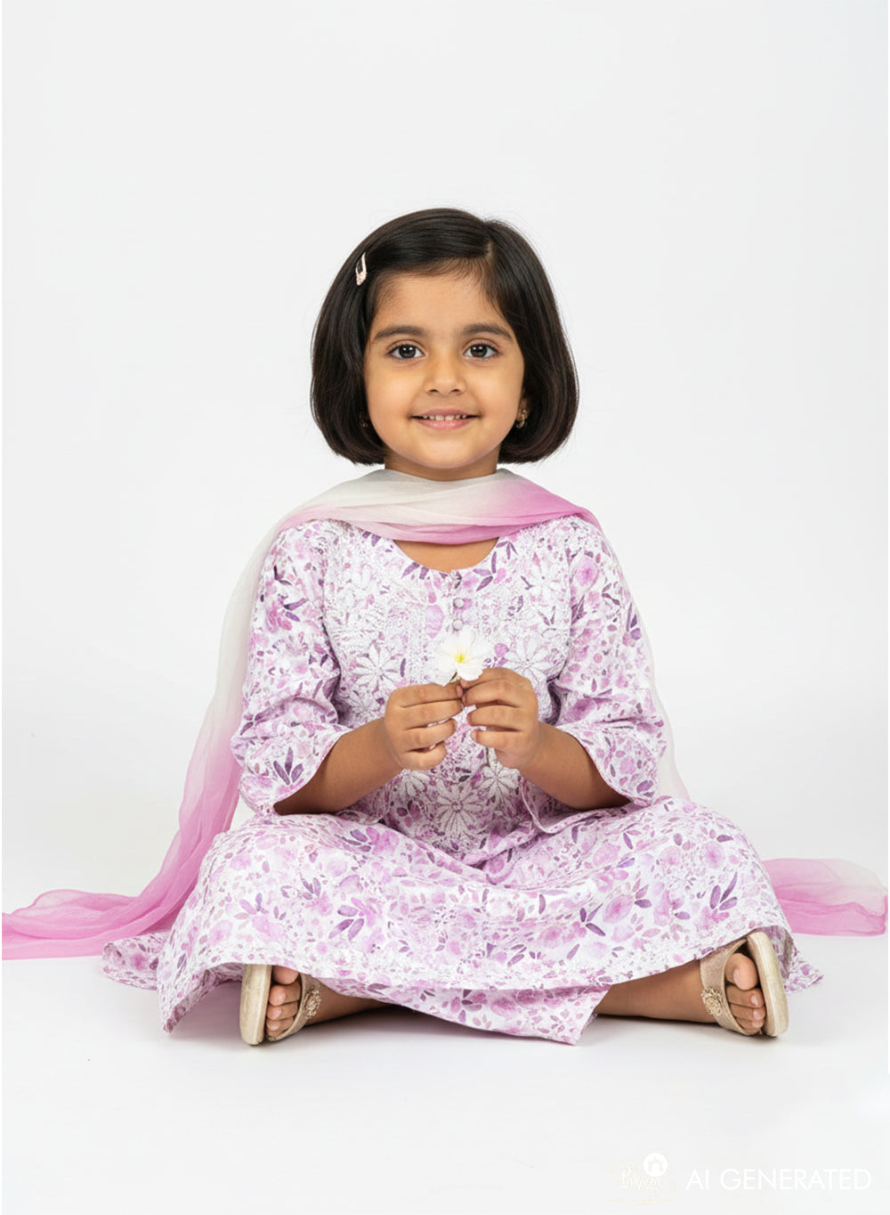 Gulnaar Purple Printed - Cotton Chikankari Kidswear Set