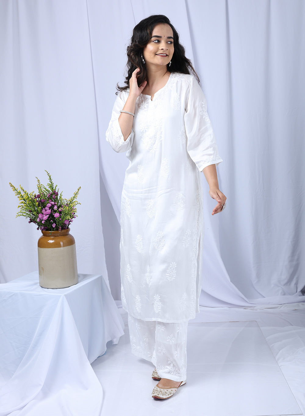 Meera White - Nargis Satin Kurta And Palazzo Set