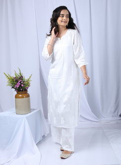 Meera White - Nargis Satin Kurta & Palazzo Chikankari Set