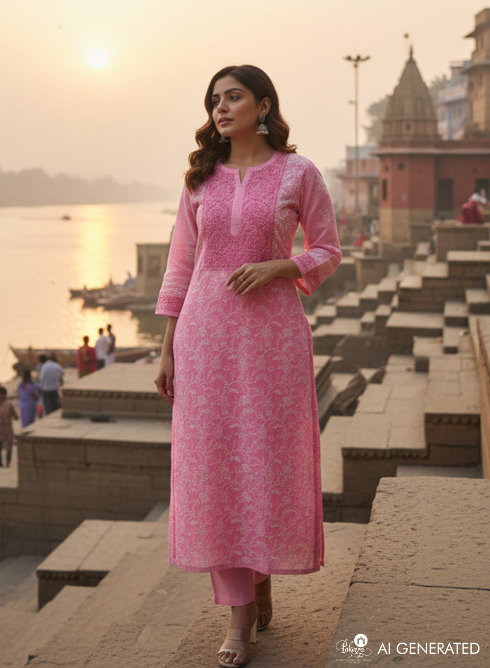 Mehak Pink - Cotton Terry Voile Bahaar Chikankari Kurta