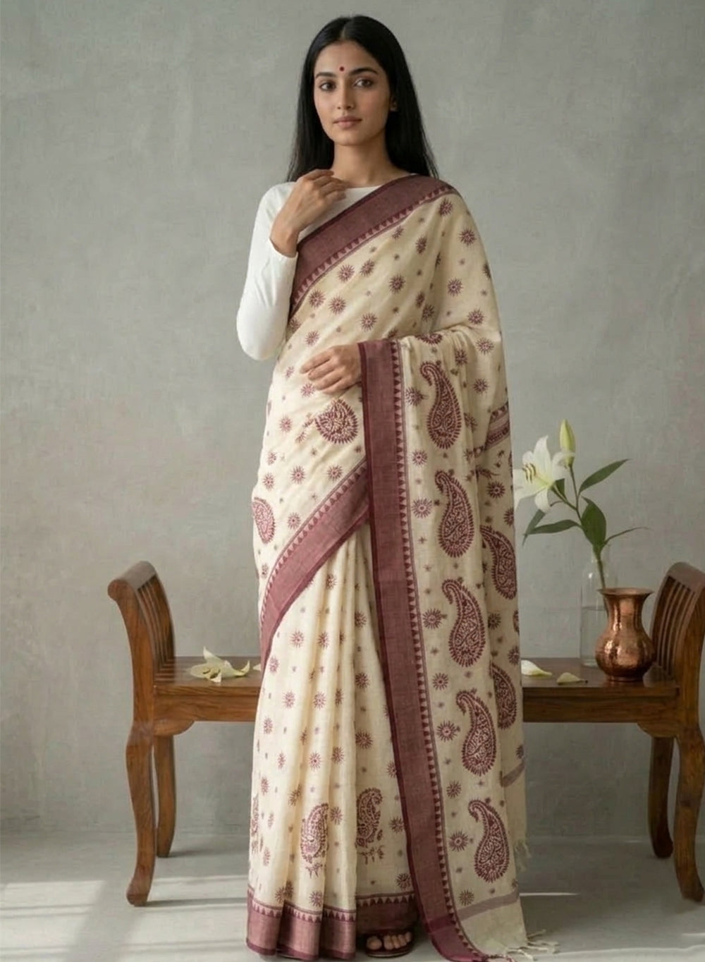 Maroon Dhoop Chaav - Aks Super Net Chikankari Saree