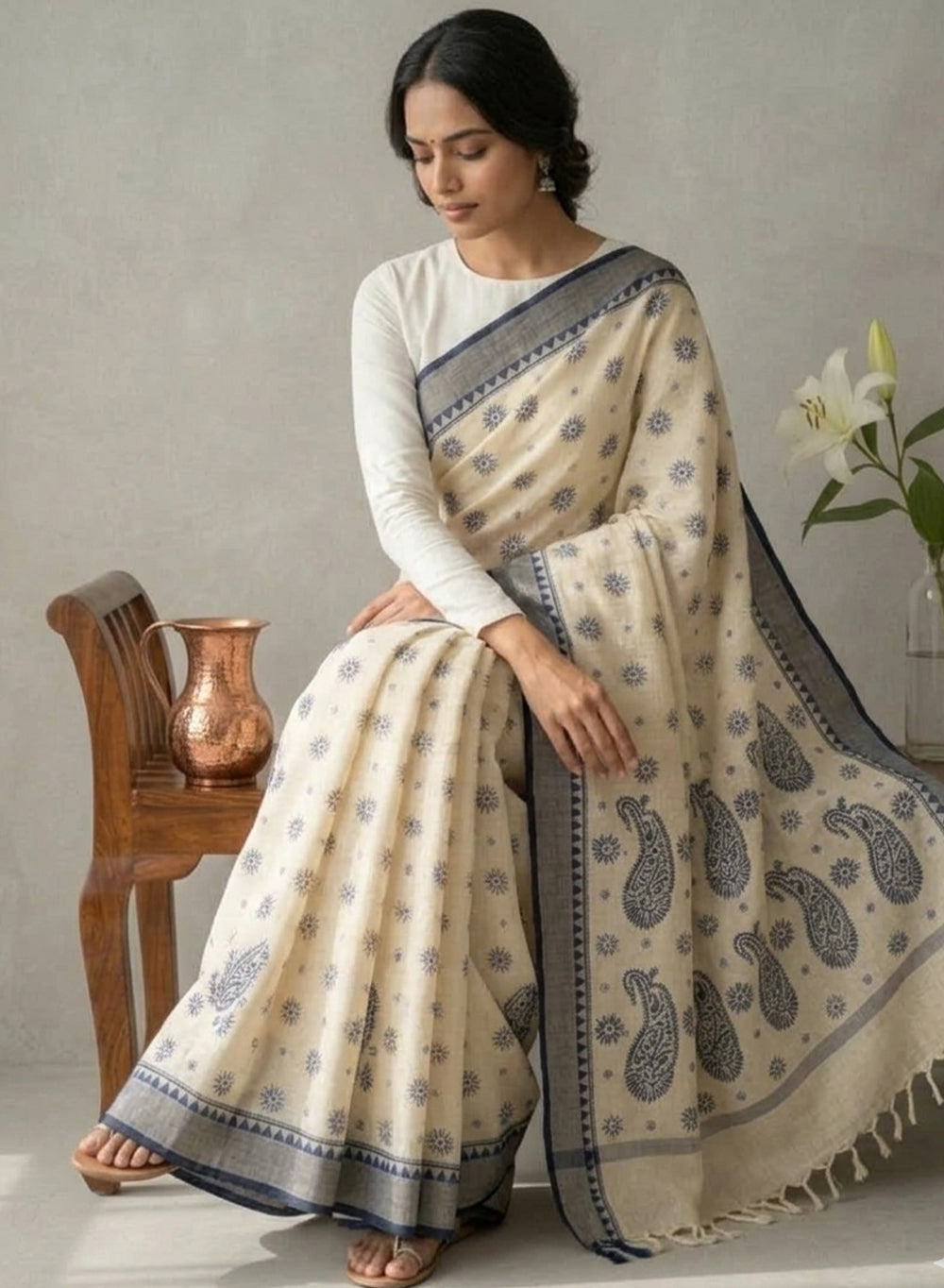 Dark Blue Dhoop Chaav - Aks Super Net Chikankari Saree