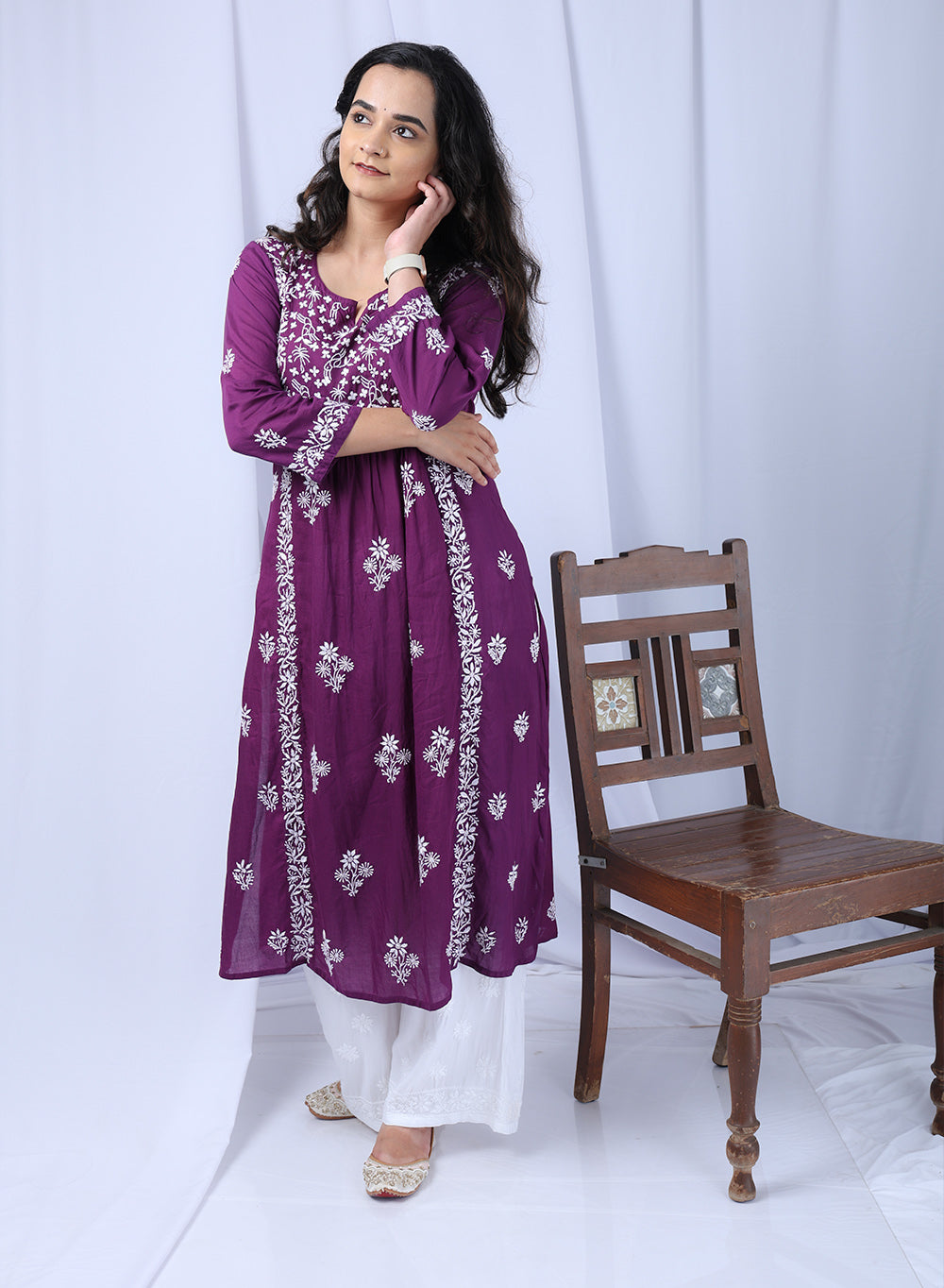 Rumi Violet Nayra Cut - Bahaar Modal Chikankari Kurta