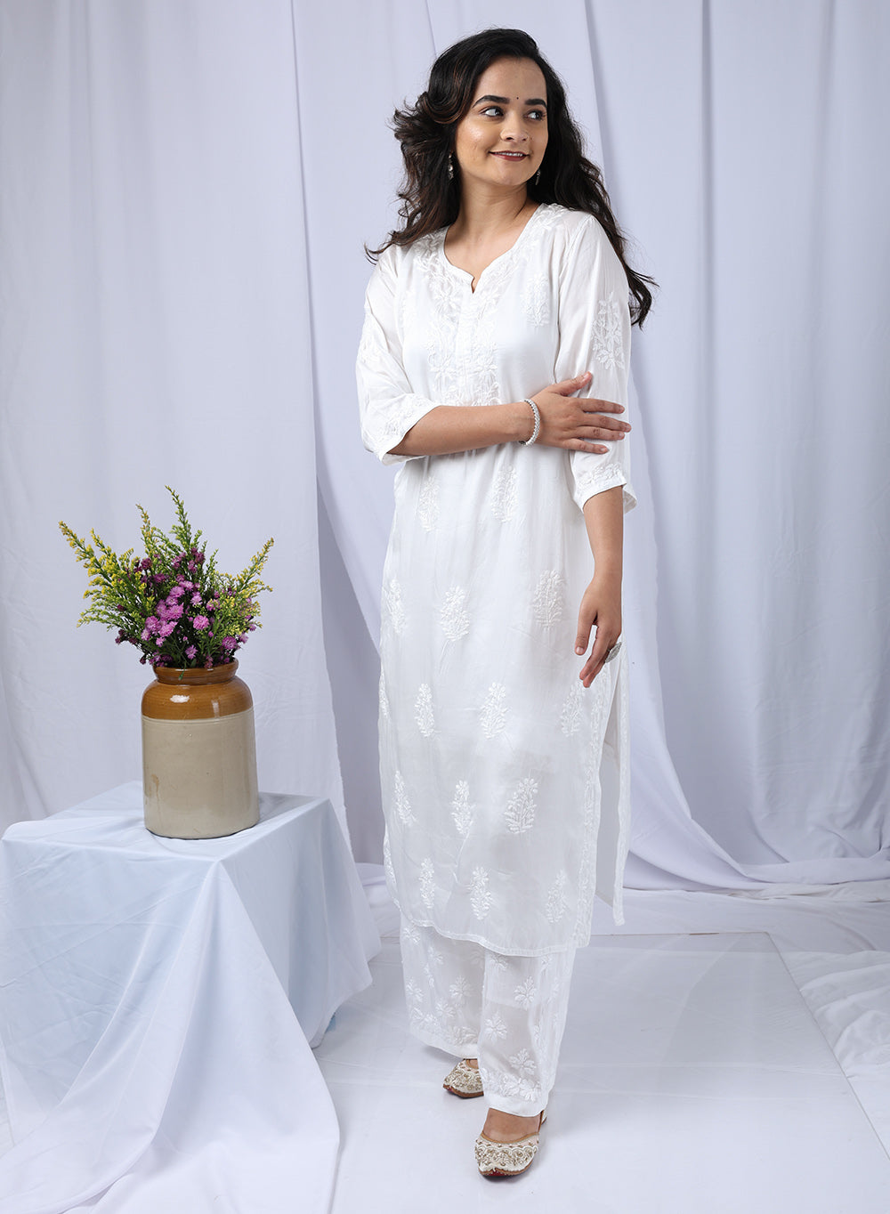 Meera White - Nargis Satin Kurta And Palazzo Set