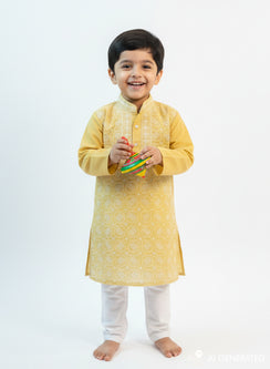 Beige Front Jaal - Cotton Chikankari Kurta