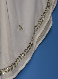 White Silver Gotta Patti - Chiffon Chikankari Duputta