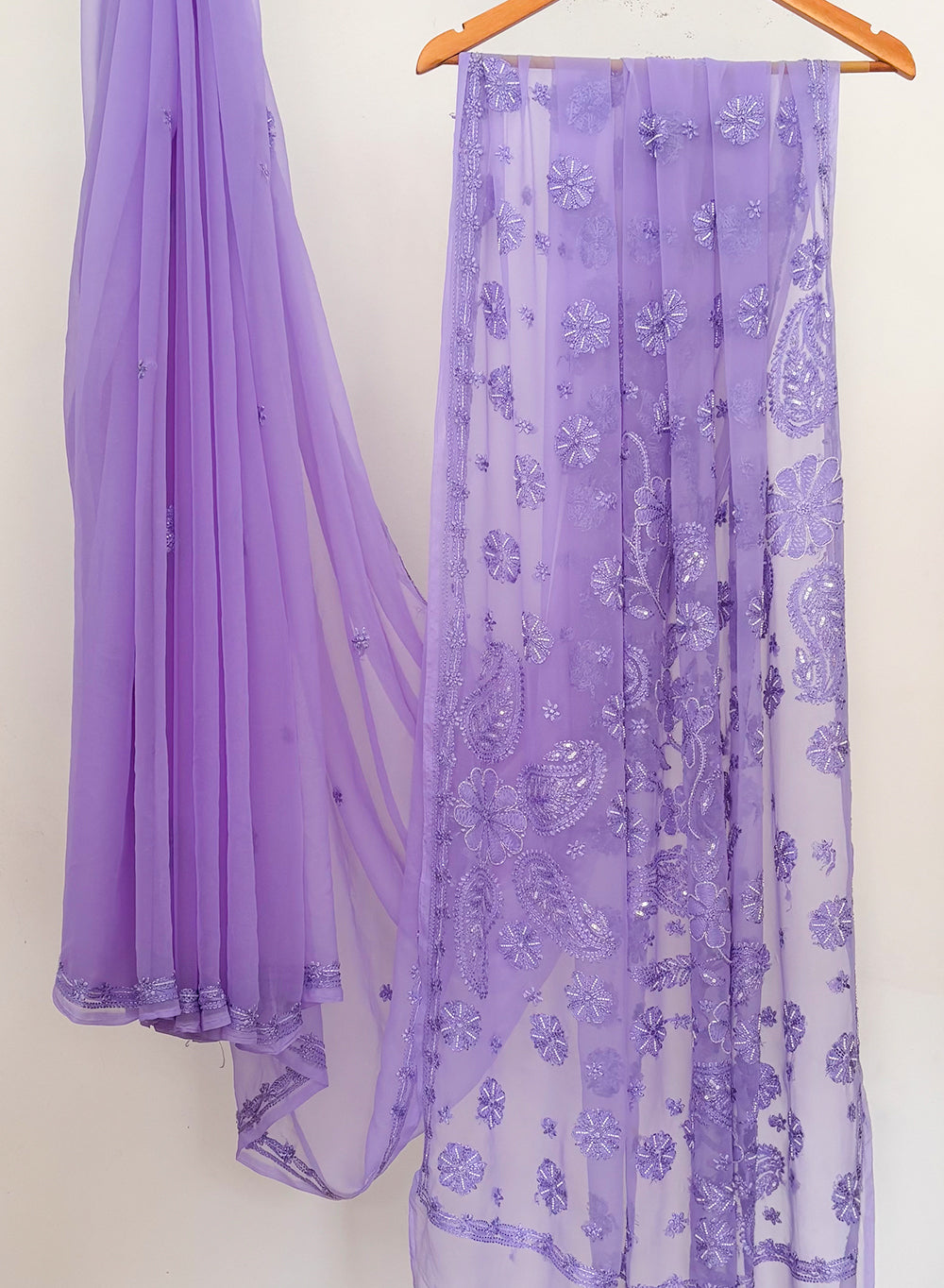 Lilac Katdana - Aks Georgette Chikankari Saree