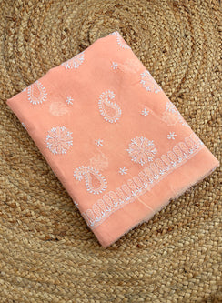 Light Orange - Dhoop Kinaray Cotton Chikankari Kurta Fabric