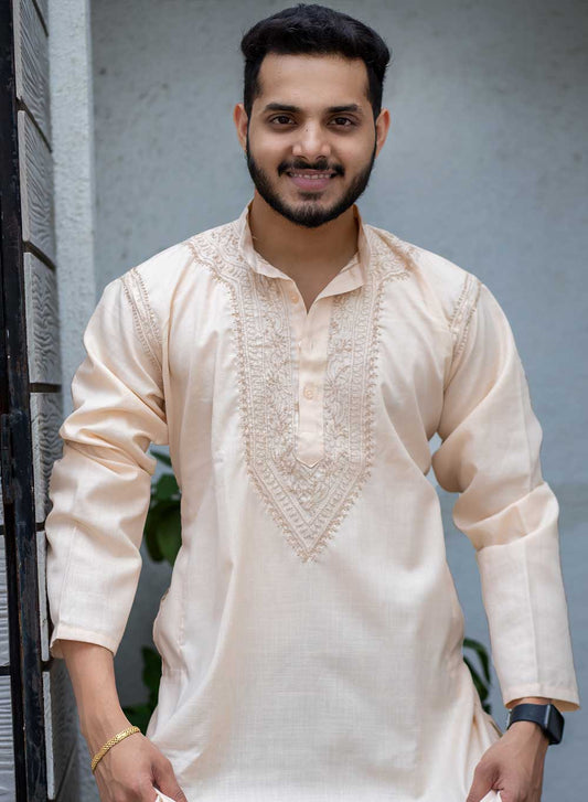 Beige - Nawab Polo Cotton Kurta