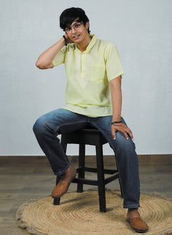 Faiz Lemon Yellow - Cotton Chikankari Short Kurta