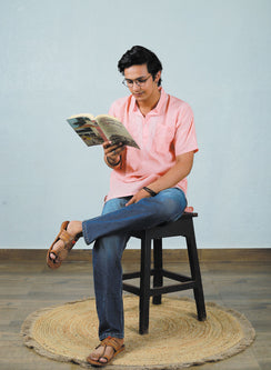 Faiz Peach - Cotton Chikankari Short Kurta