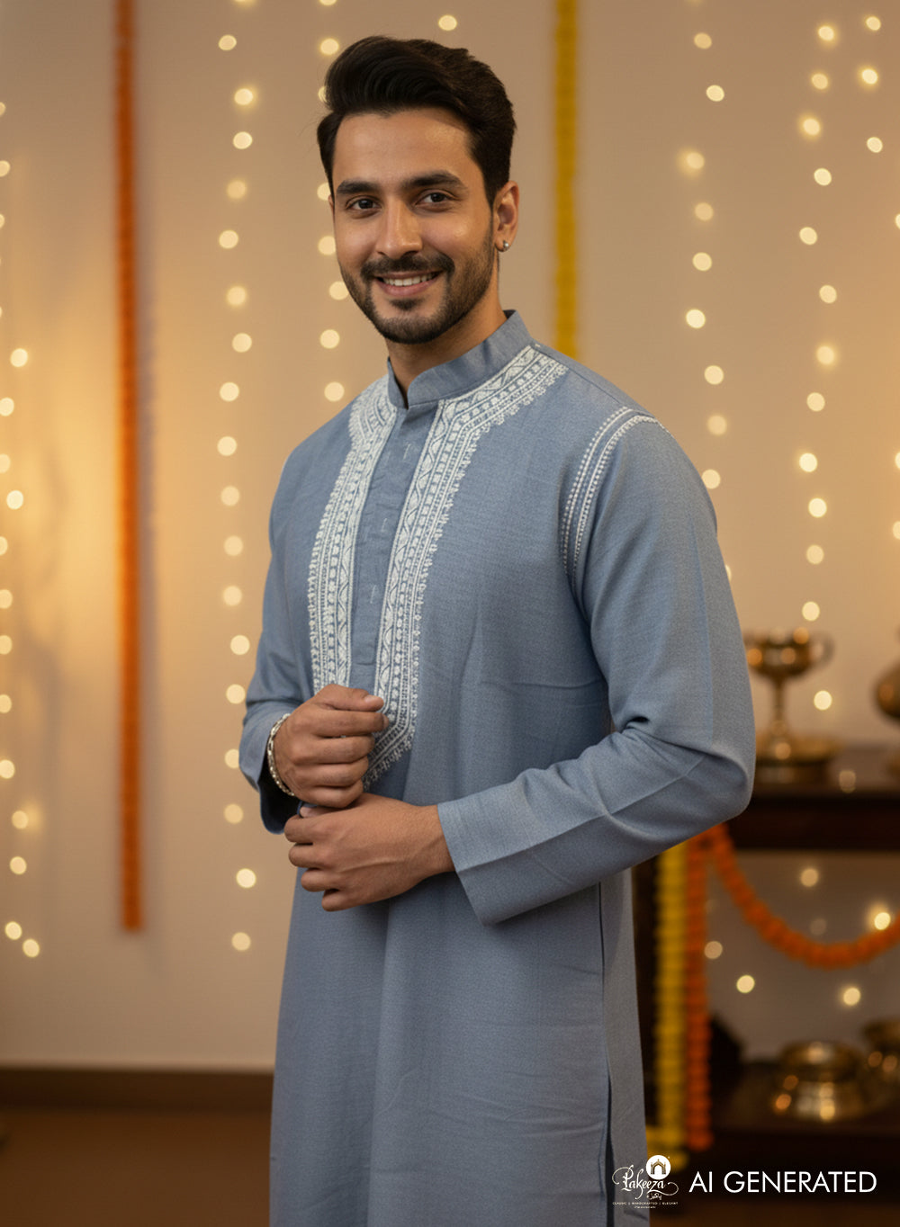 Denim - Nawab Cotton Chikankari Men Long Kurta