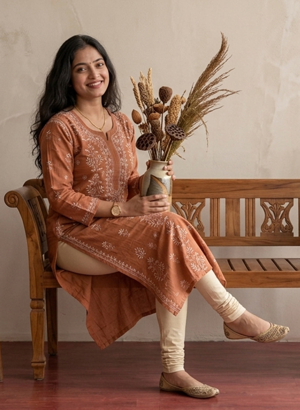 Brown - Mul Chanderi Bahaar Chikankari Kurta