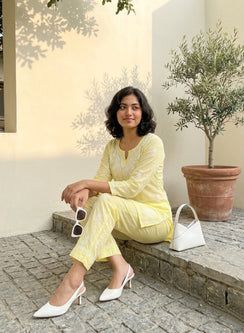 Aisha Lime Yellow - Mul Chanderi Nargis Chikankari Co-ord Set