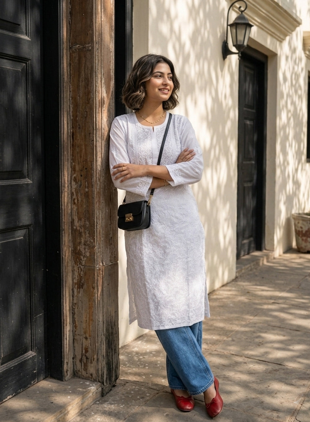 Mehak White - Cotton Terry Voile Bahaar Chikankari Kurta