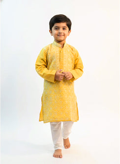 Mango Front Jaal - Cotton Chikankari Kurta