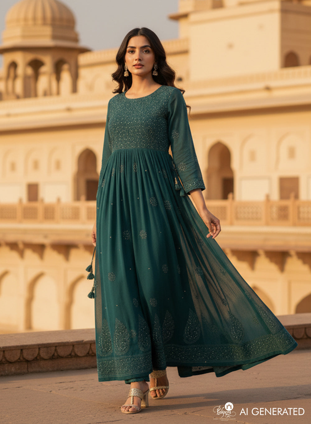 Shaam Morpankhi - Anjuman Viscose Ombre Anarkali Chikankari Kurta