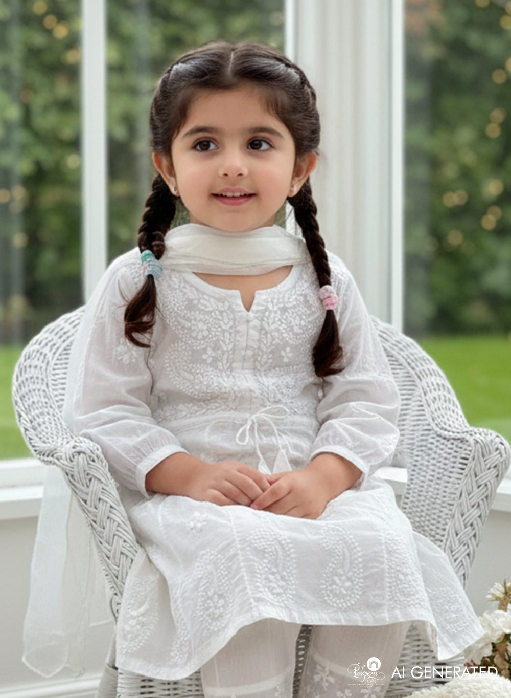 White - Cotton Chikankari Kidswear Set