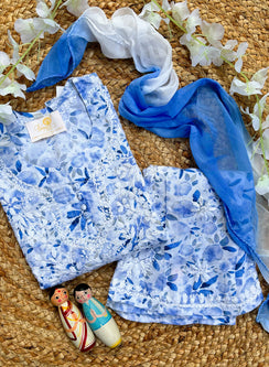 Gulnaar Blue Printed - Cotton Chikankari Kidswear Set
