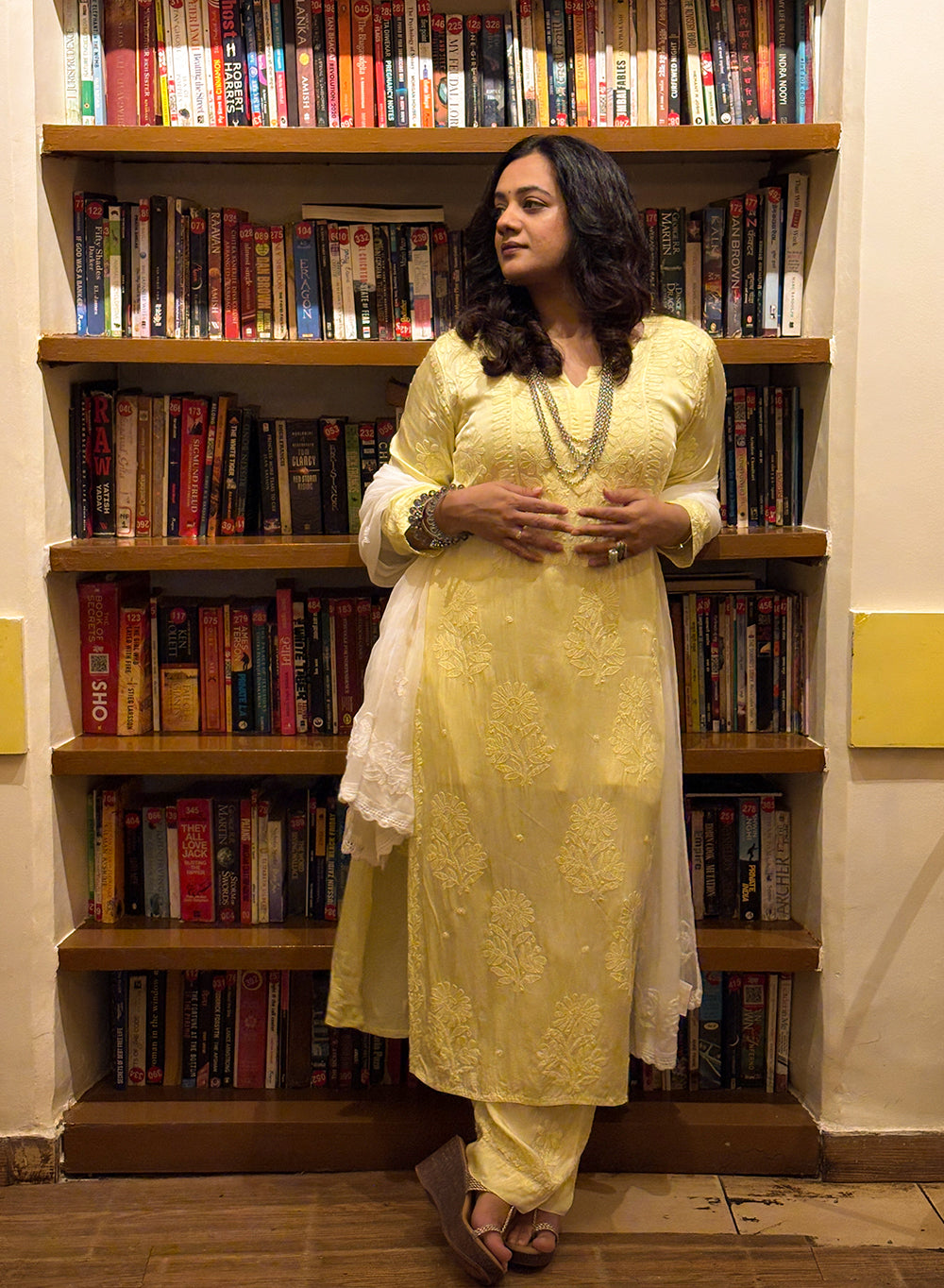 Seher Yellow - Nargis Satin Chikankari Kurta & Palazzo Set