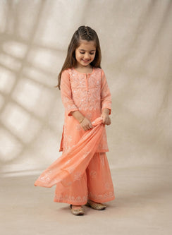 Tara Orange - Nanhe Farishtery Girls Georgette Chikankari Kidswear Set