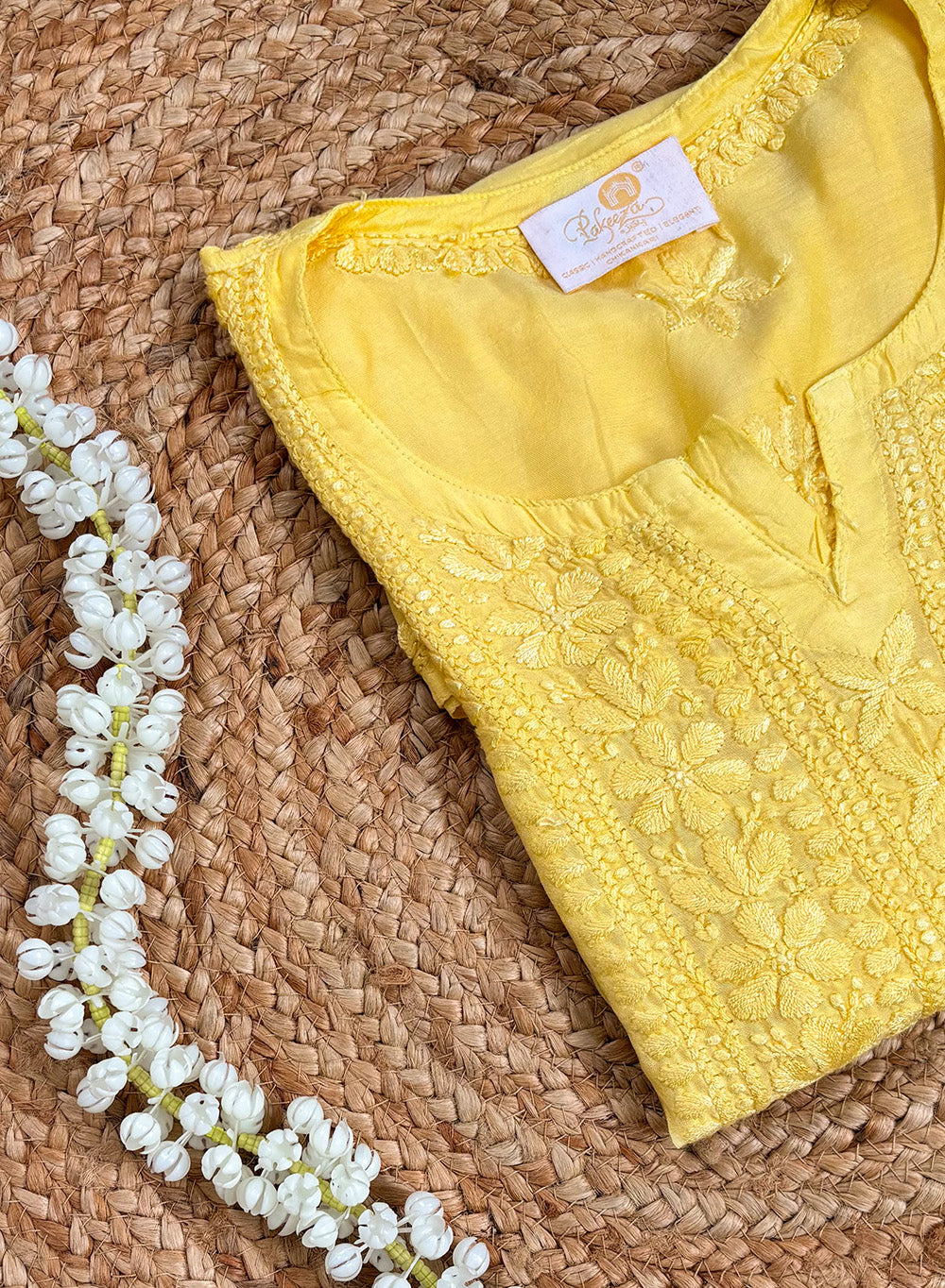 Yellow - Muslin Gulshan Chikankari Short Top