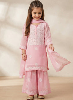 Tara Pink - Nanhe Farishtery Girls Georgette Chikankari Kidswear Set