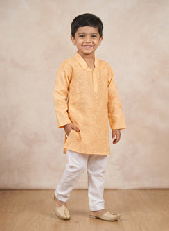 Biscuit Front Jaal - Cotton Chikankari Kurta With Pajama