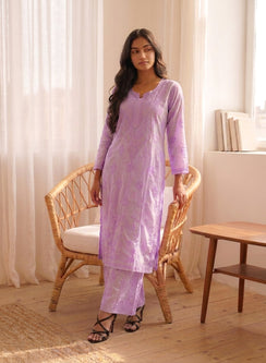 Saanjh Lilac - Nargis Muslin Chikankari Kurta & Palazzo Set