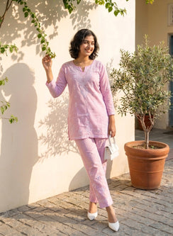 Aisha Baby Pink - Mul Chanderi Nargis Chikankari Co-ord Set