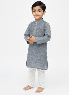 Grey Front Jaal - Cotton Chikankari Kurta