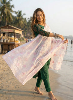 Baby Pink - Nazm Kota Cotton Chikankari Dupatta With Pink Thread Embroidery