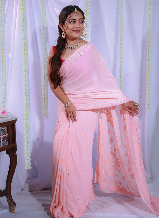 Peach Mukaish - Aks Mukaish Viscose Saree