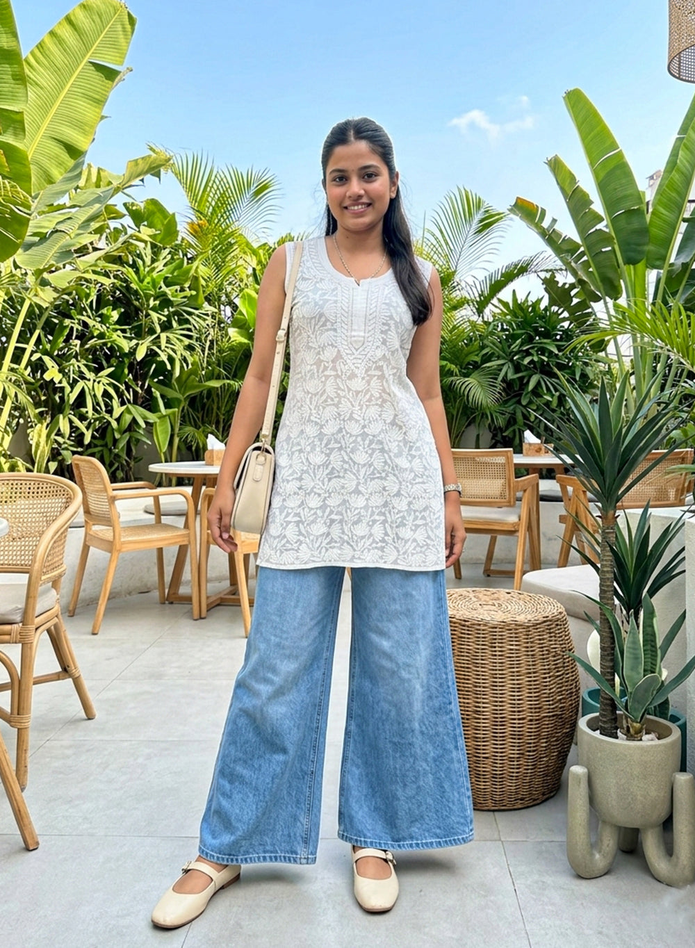 White - Gulshan Viscose Front Jaal Chikankari Shot Top